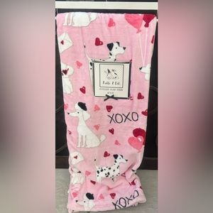 VALENTINES DAY PINK DOG THROW BLANKET W/ HEARTS, KEYS & DOGS